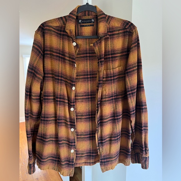 AllSaints Brown / Orange plaid flannel size small relaxed fit - Picture 1 of 3